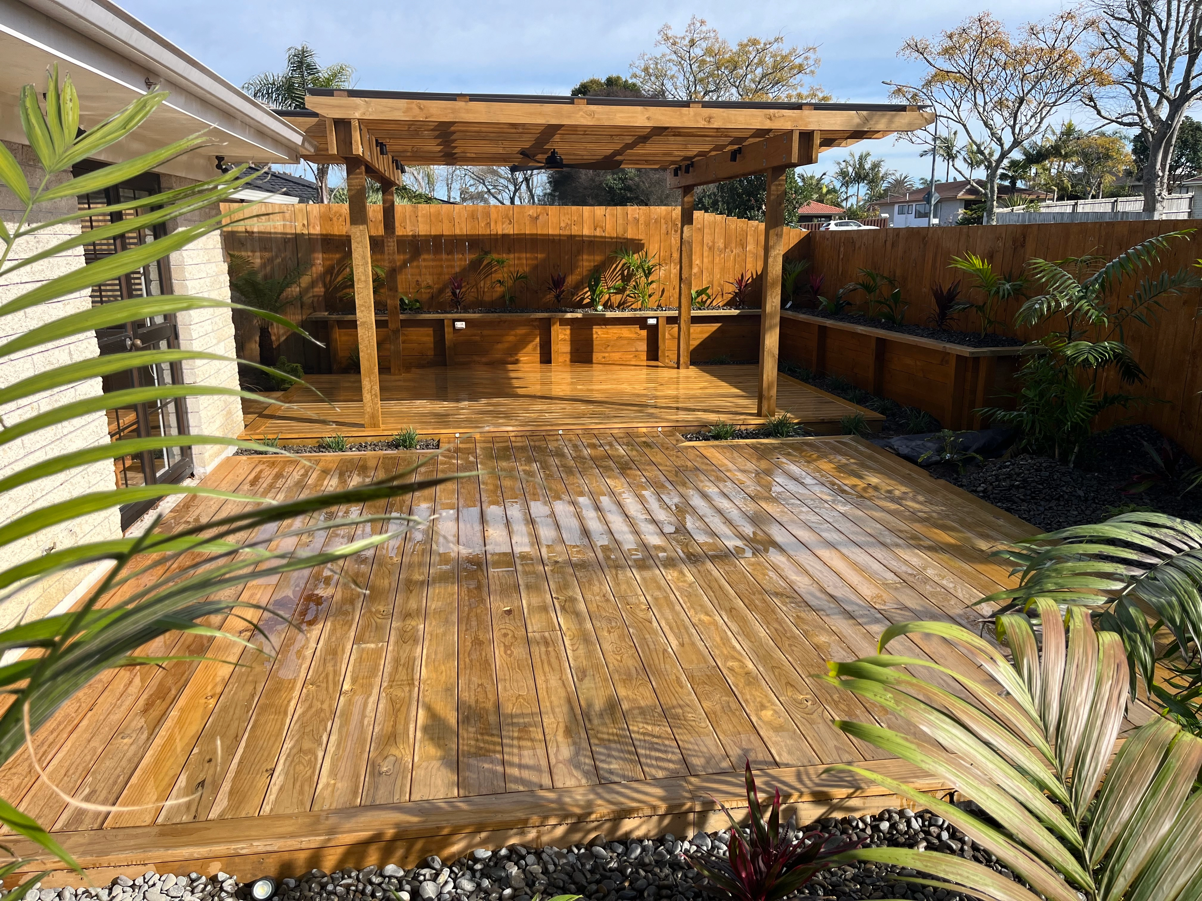 Timber pergola over deck, East Auckland